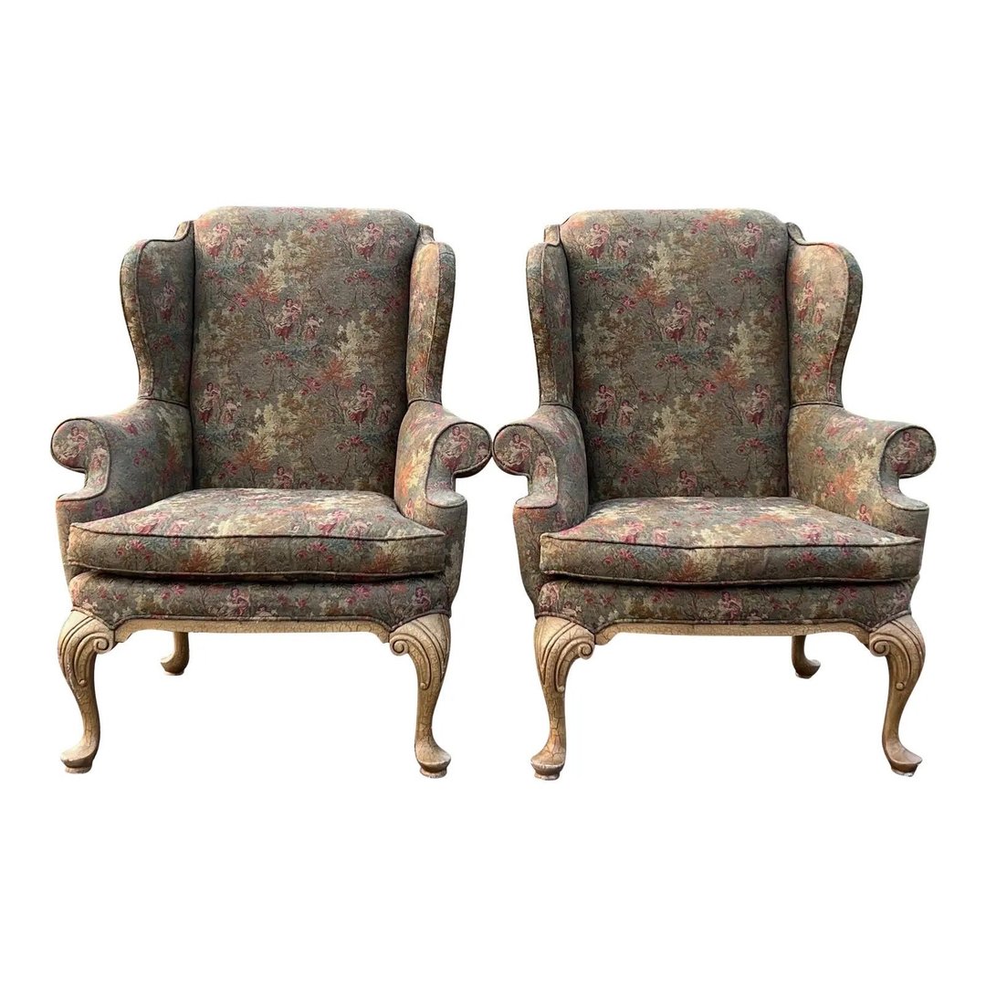 Drexel Heritage Queen Anne Wingback Chairs a Pair 2nd Story Trading