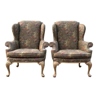Drexel Heritage Queen Anne Wingback Chairs - a Pair 