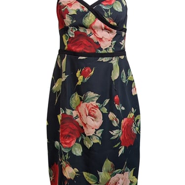 Black Halo - Black & Red Rose Print Sleeveless Sheath Dress Sz 12P