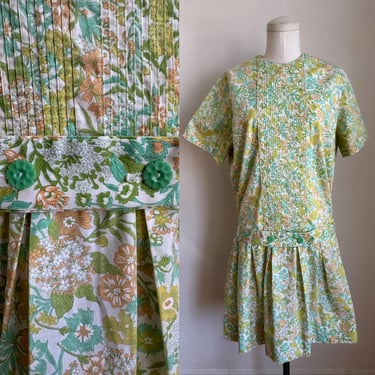 Vintage 1960s Dainty Floral Drop Waist Dress / L 