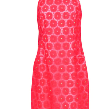 Lilly Pulitzer - Neon Pink Floral Embroidered Sleeveless Dress w/ Pearls Sz 10