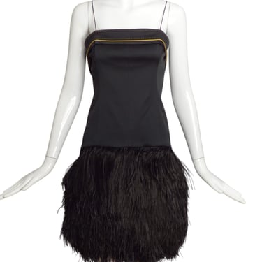 PAULE KA- NWT Black Satin & Feather Party Dress, Size 12