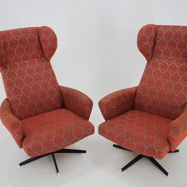 1970s Pair of Swivel Wingback Armchairs, Czechoslovakia / Vintage Swivel Armchair / Set of Two Mid-Century Armchairs 