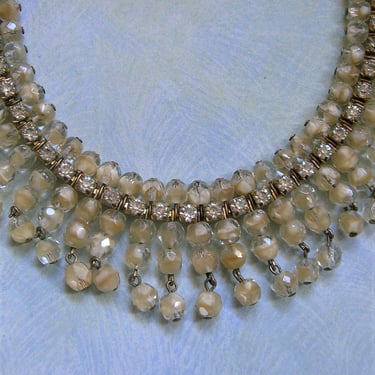Vintage Czech Glass Egyptian Revival Bib Necklace, Old 1940's Czech Necklace, Vintage Drippy Necklace (#3975) 