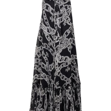 Diane von Furstenberg - Black w/ Grey Chain Print Sleeveless Maxi Dress Sz 0