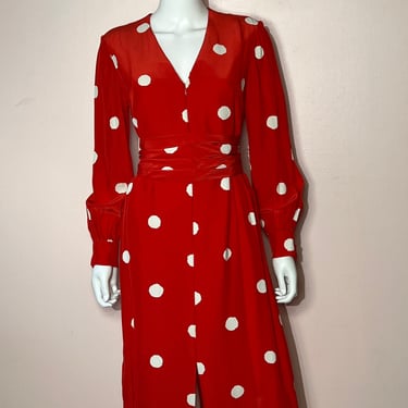 Vtg 1980s Bill Blass Red and White Polka Dot Dress 