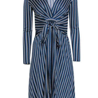 Issa London - Blue & White Patterned Silk Dress w/ Waist Ties Sz 2