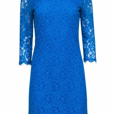 Diane von Furstenberg - Cyan Blue Floral Lace Cocktail "Zarita" Dress Sz 10