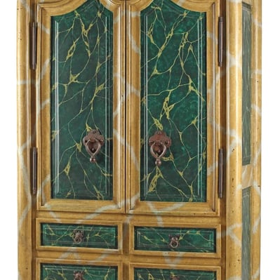 Antique Armoire, Continental, Polychrome, Marbelized, Green, Gold, 18-1900s!