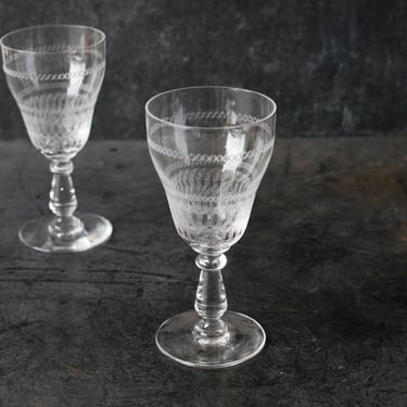 Pair of Petite Etched Wine Glasses