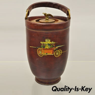 Vintage Loyal Papeete Brown Leather Fire Ice Bucket Brass Eagle