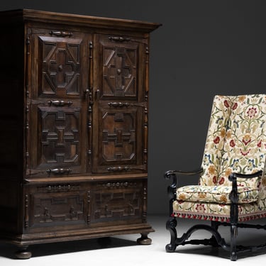 Oak Livery Cupboard / William & Mary Wingback Chair