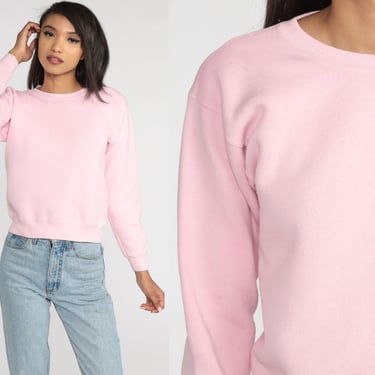 Baby Pink Sweatshirt 90s Plain Crewneck Pullover Retro Girly Pastel Sweater Normcore Solid Slouchy Basic Streetwear Vintage 1990s Small S 