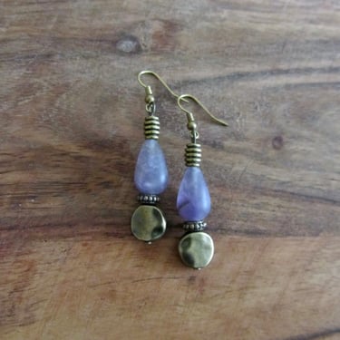 Purple stone and bronze earrings 