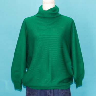 Vintage 1980s Green Bat-winged Turtleneck Sweater | Large 