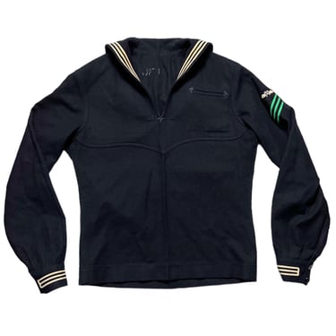 Vintage 1940s / WWII US Navy Wool Popover Shirt ~ Uniform ~ Cracker Jack ~ Sailor ~ Patch / Stencil ~ 