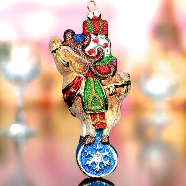 VINTAGE: Glittered Glass Christmas Reindeer Ornament - Tree Ornament - Mercury Ornament - Holiday - Xmas 