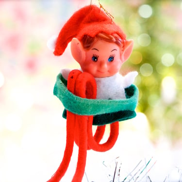 VINTAGE: Felt Elf Pixie Knee Hugging Christmas Ornament - Holidays - SKU 15-A2-00033520 