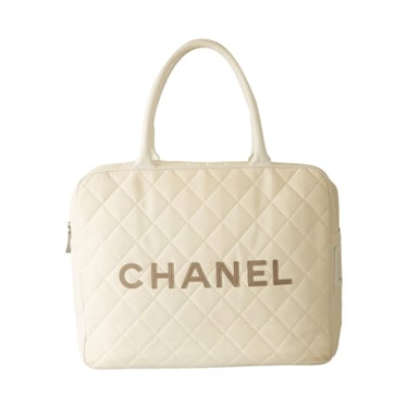 Chanel White Quilted Logo Top Handle Bag