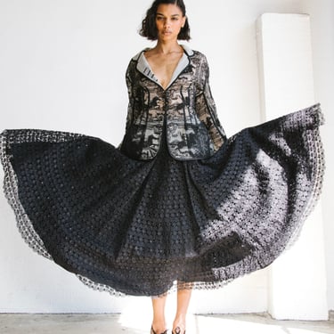 Black Embellished Lace Midi Skirt