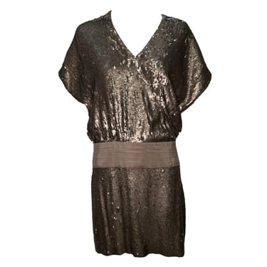 2000s Haute Hippie Sequin Gold Drop Waist Cocktail Dress