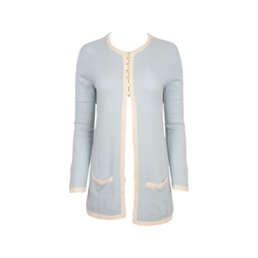 Chanel Baby Blue Cashmere Logo Button Cardigan