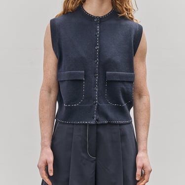 Cordera Merino Wool Stitched Waistcoat, Navy