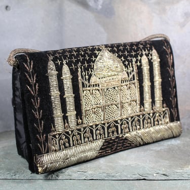 Vintage Silver & Black Metallic Stitching Purse | Indian Taj Mahal Design | Evening Handbag | Perfect for Holiday Parties | Bixley Shop 