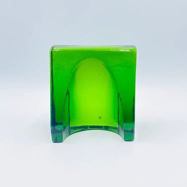 Blenko Green Glass Bookend, Wayne Husted for Blenko, Modernist, Emerald Green, Retro Paperweight, Vintage Glassware, MCM Mid Century Glass, 
