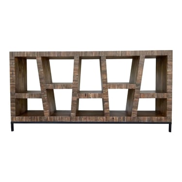 Abstract Modern Walnut Finished Wood Bookcase