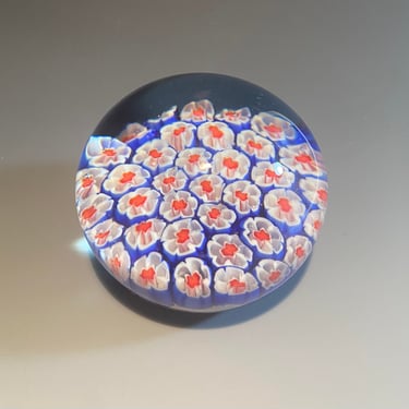 Vintage Glass Paperweight with floral Design/ Unsigned 