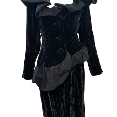 Yves Saint Laurent Rive Gauche 80s Black Crushed Velvet Evening Suit