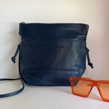 Vintage 90s Blue Genuine Leather Medium Shoulder Crossbody Bag 