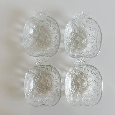 Set of 4 Textured Clear Glass Pineapple Shaped Bowls Italy Vintage 1960s 