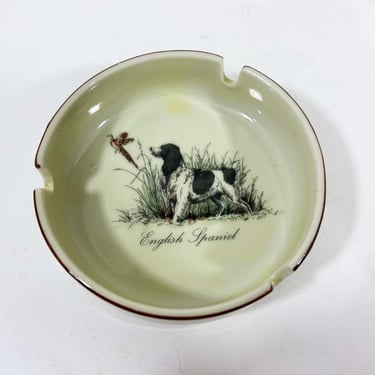 Vintage Ceramic Dog Ashtray English Spaniel Catchall Ceramic Dish Bowl White Painted Mid-Century Decor 1950s 50s 