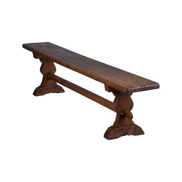 Antique Country French Farmhouse Oak Trestle Bench 