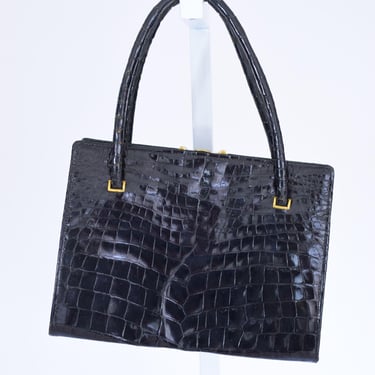 Vintage 1950s Black Patent Leather Purse by Alexandrine Paris | 50s Designer Handbag 