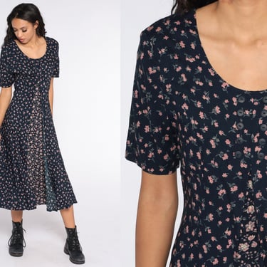 Floral Grunge Dress 90s Navy Blue Floral Dress Button Up Shop Exile Tucson AZ