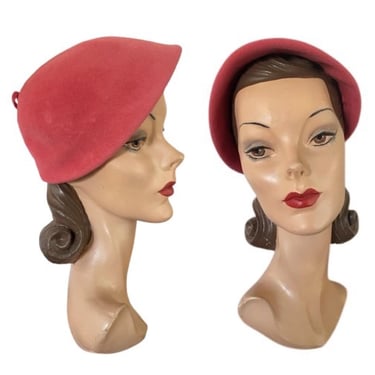 1950s Salmon Pink Velour Shell Cap Hat - 1950s Womens Pink Hat - Mid Century Womens Hat - Vintage Pink Hat - Vintage Half Hat - 1950s Calot 