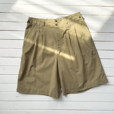 high waisted shorts 80s 90s vintage green tan cotton pleated trouser shorts 