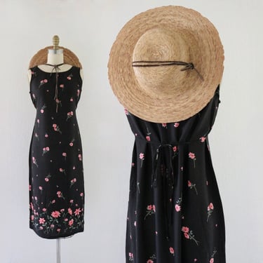 tie back daisy dress - s - vintage 90s y2k womens black floral size small flowers cute sleeveless summer sun dress 