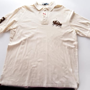 Ralph Lauren POLO Men's 2XLT Cream Ivory Cotton T shirt Pullover, Large Double Polo Pony Logo on Chest #3 