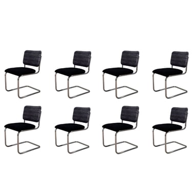8 Marcel Breuer Black Leather Cesca Side/Dining Chairs for Knoll, 1980
