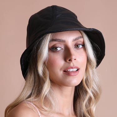 Vegan Leather Bucket Hat: Black