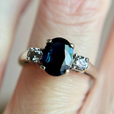 Vintage 14K White Gold Sapphire & Diamond Engagement Ring, Sz 6.5 2.7g ~1-1.2 ct 