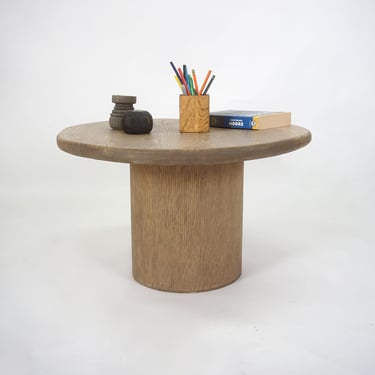 Round Mushroom Top Pedestal Table Solid Wood Circular Low Coffee Table Modern Style Design - Aged Oak 