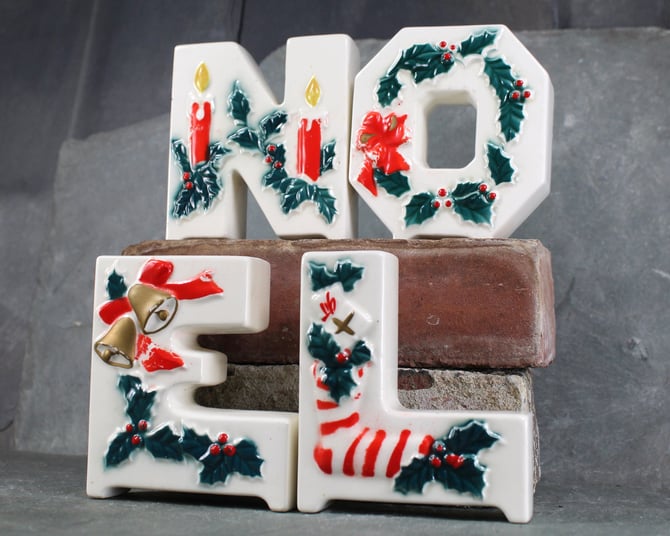 Vintage hotsell NOEL Ceramic Letters Candle Holders Lipper Mann Christmas Children Chain