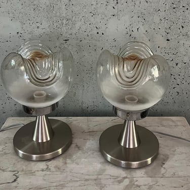 Pair of Lamps Space Age Ball Mazzega Murano / Vintage Design years 70s Italia /  Chrome and Murano Glass / Mazzega Murano / Night Lamp 