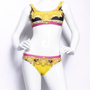 VERSACE 00s Gold Baroque Printed Bikini