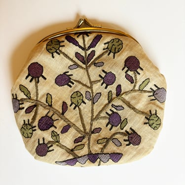 Vintage Purse with Antique Turkish Ottoman Embroidery Tree of Life Purple Green Metallic Floral 